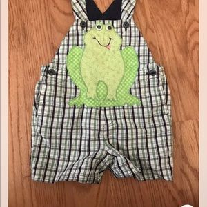 Hand Appliquéd & Embroidered BabyGap check shorts overalls /shortalls - 18-24m.
